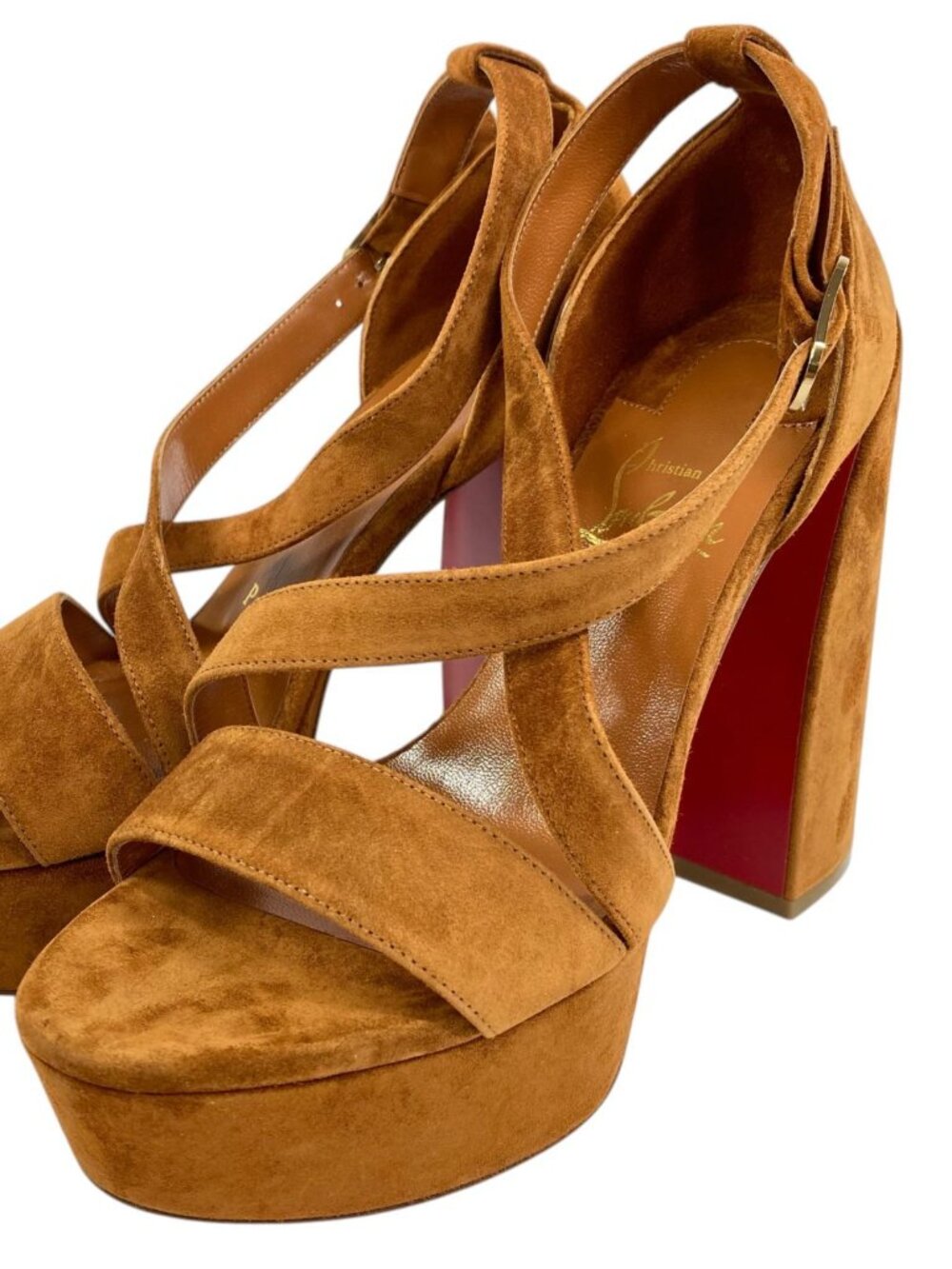 Christian Louboutin Movida Sandal 130 Foxy Brown Suede Platform Heels 35